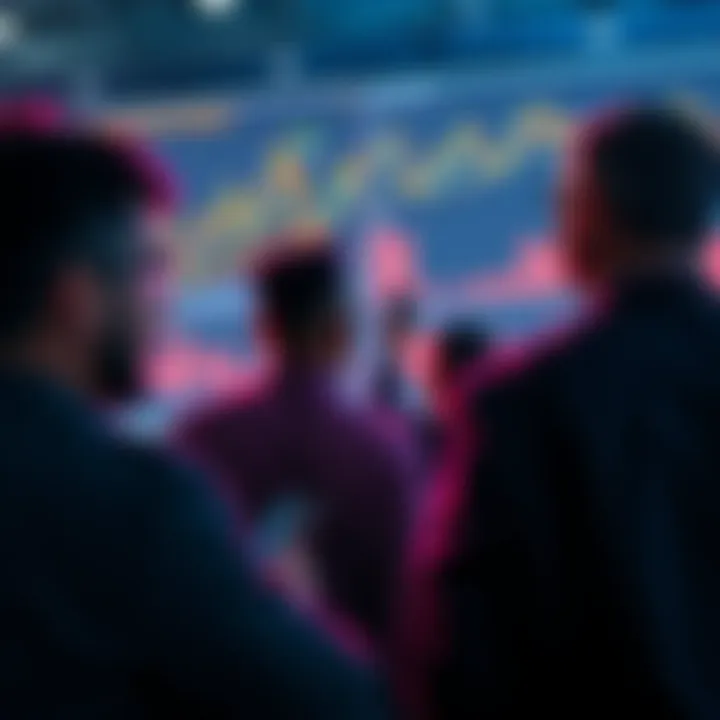 Group of investors looking at charts showing AI growth and stagnation