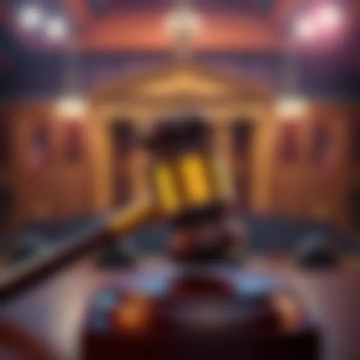 A gavel with a backdrop of a courtroom, symbolizing Iowa's legal action against GM and OnStar over data sales without consent.