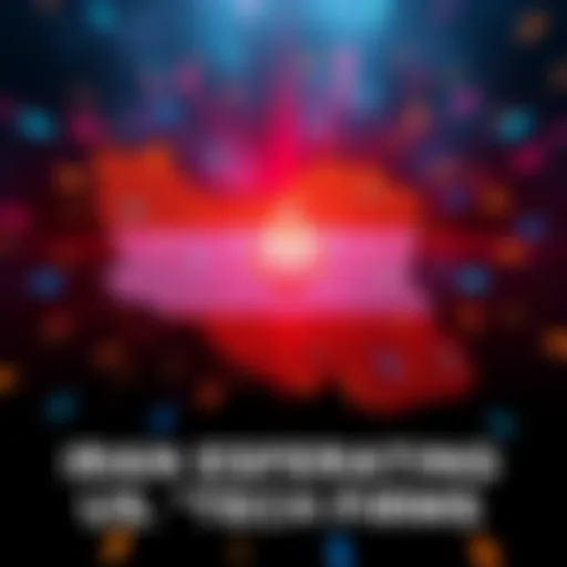 Map of Iran with a warning symbol overlay, highlighting tensions with US tech companies