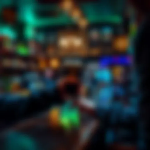 A cozy Irish pub with a bartender serving a pint of Guinness to a customer at the bar