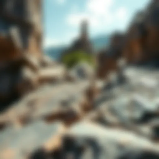 Close-up view of unique isometric rocks showcasing their geometric shapes and natural textures in a scenic outdoor setting.