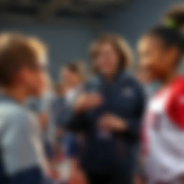 Janet interacting with young athletes at a local sports event in Mine-Town, encouraging them and sharing her vision for future sports programs.