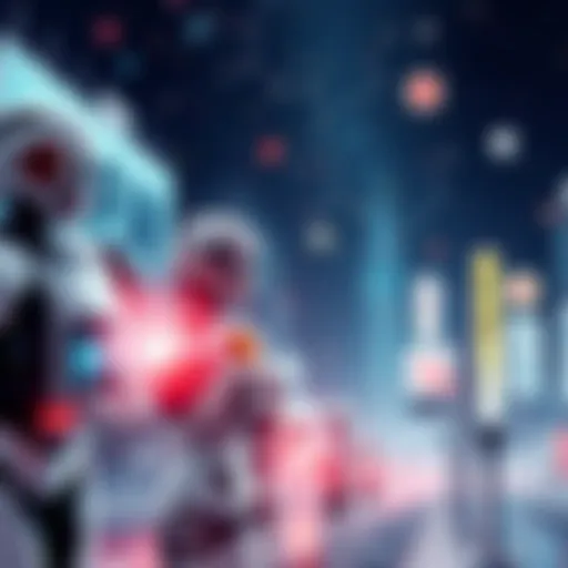 An illustration showing robots and AI elements symbolizing Japan's plan for 10 million robots by 2040 with companies like SoftBank and Sony