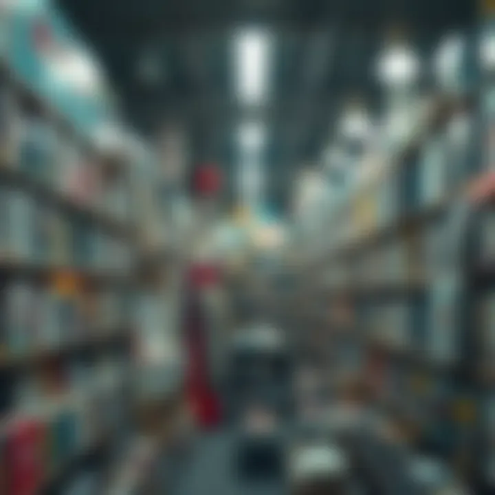 A bustling Japanese used bookstore filled with shelves of books, illustrating the increase in sales amid AI-related orders.