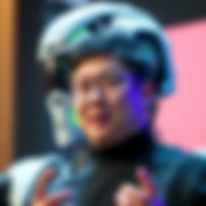 Jensen Huang, founder of NVIDIA, speaks about the future of AI robotics with a robot in the background.