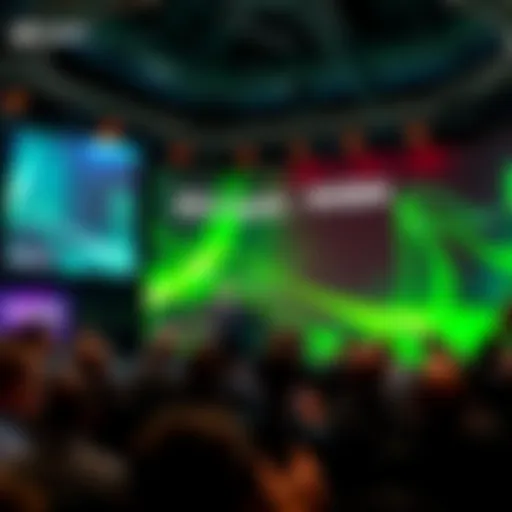 Nvidia CEO Jensen Huang speaking at a podium about RTX Spark, surrounded by tech displays and a captivated audience.