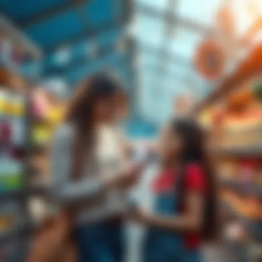 Jessica Lily and Abigail exploring colorful shops at Elysium Market during Twos-day