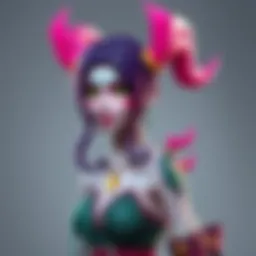 3D Model of Jinx from Arcane A sketch-like 3D model of Jinx, a character from Arcane, created by Michelle Arreola, showcasing her vibrant colors and unique design.