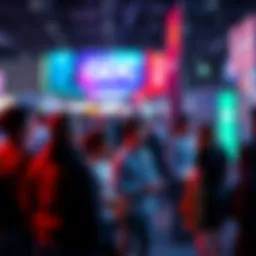 A group of software engineers networking at a job fair during GDC, engaging with company representatives.