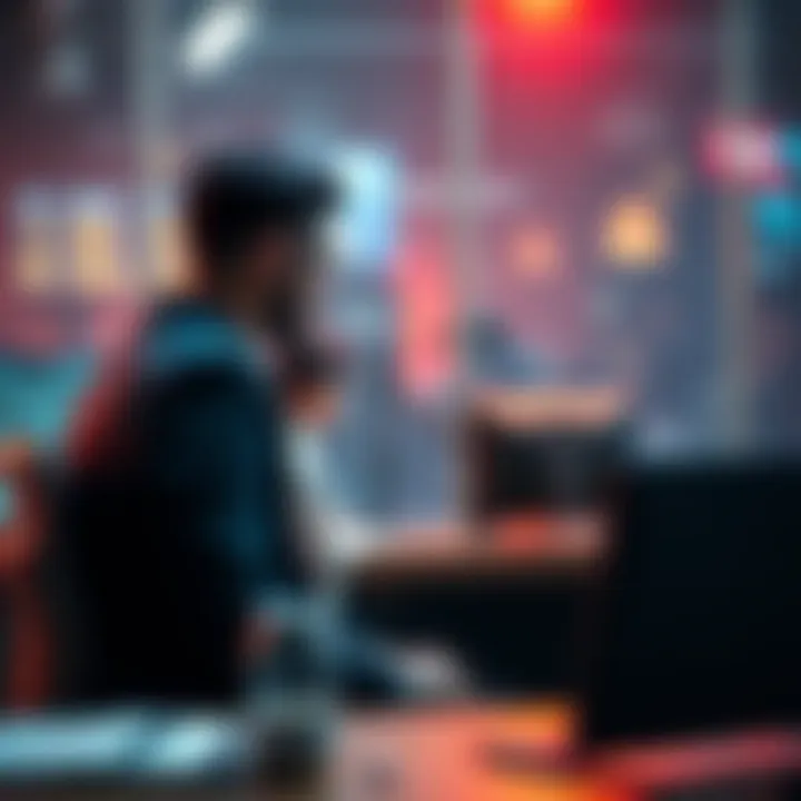 A person dressed in business attire sitting at a desk during a job interview, discussing opportunities in tech.