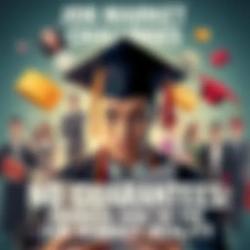 A person in a graduation cap looking uncertain while holding a job application, surrounded by symbols of various professions, highlighting job market struggles.