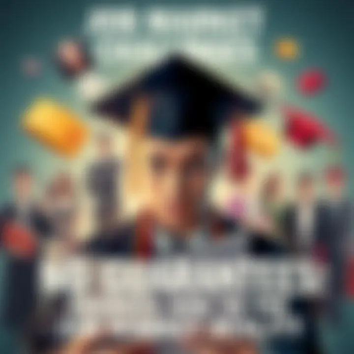 A person in a graduation cap looking uncertain while holding a job application, surrounded by symbols of various professions, highlighting job market struggles.