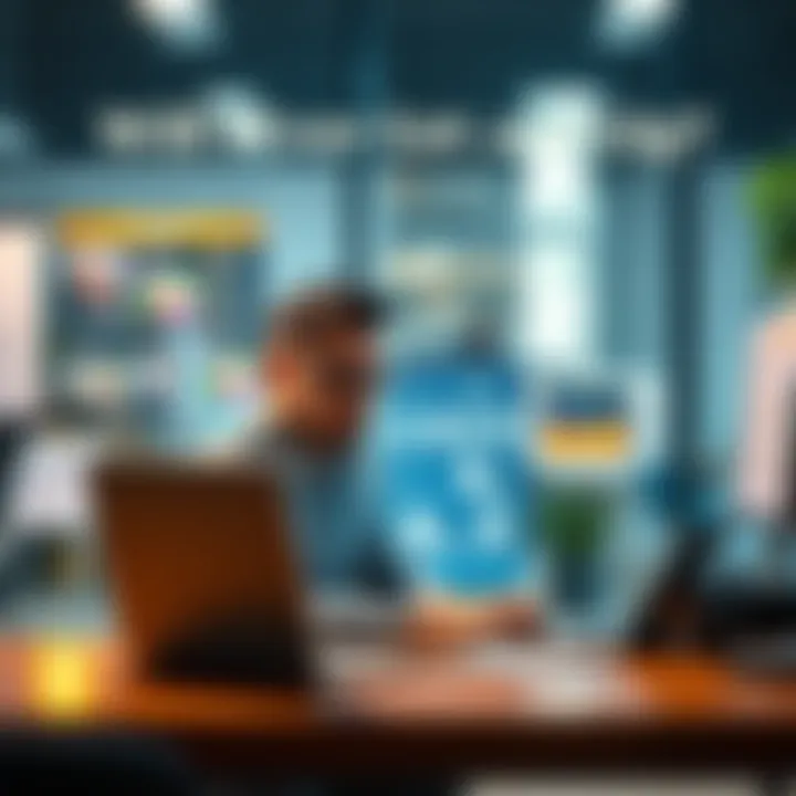 A person sitting at a desk, browsing job listings on a laptop while looking hopeful and focused.
