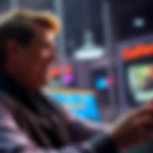 Johnny Bravo enjoying a light moment while interacting with a ChatGPT interface, showcasing his humorous side after retirement