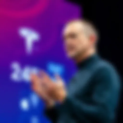 Jony Ive speaking at an event, expressing criticism towards Tesla's touchscreen design, with a serious demeanor