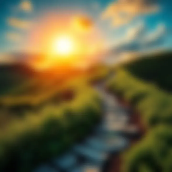 A path winding through a lush landscape, symbolizing progress and transformation.