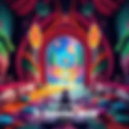 A vivid representation of a portal opening to a colorful alternate reality with strange landscapes and imaginative creatures