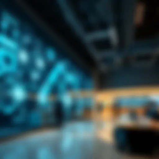 JPMorgan Chase office with AI technology visuals and fewer banking staff