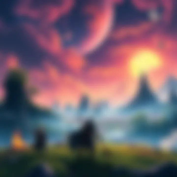 A colorful fantasy scene featuring characters from JRPGs like Theia the Crimson Eclipse, Seraphic Blue, and Ara Fell, showcasing epic landscapes and action