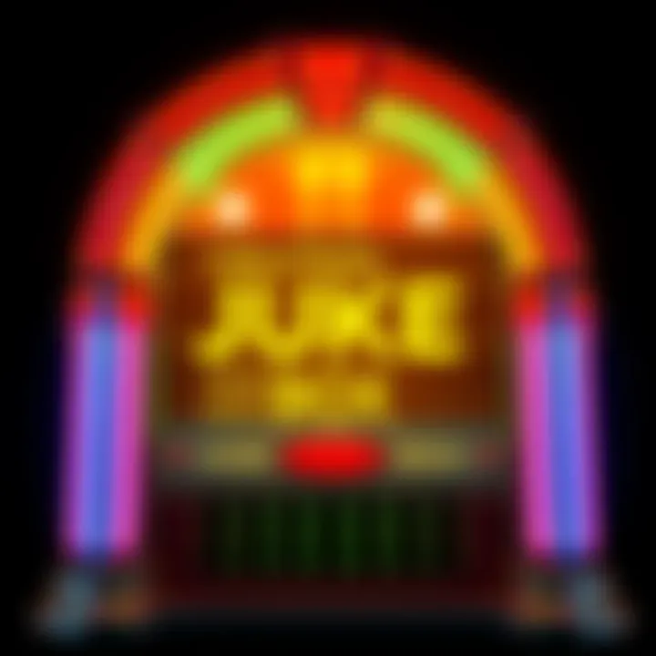 A colorful text slider displaying various song titles with pauses in a juke box style