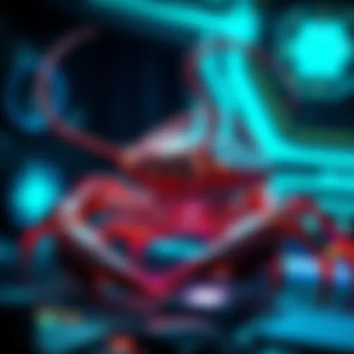 A Kark, a sapient crustacean, showcasing its peaceful and intelligent nature, surrounded by advanced technology.