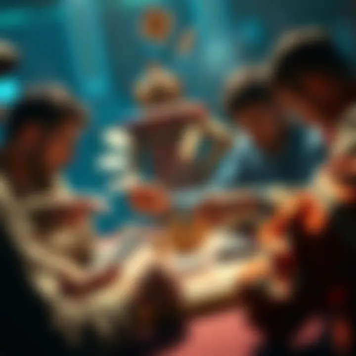 KDraw Card Game Action Players engaged in a fast-paced card game, flipping cards to reveal pieces and strategizing to capture the opposing king.