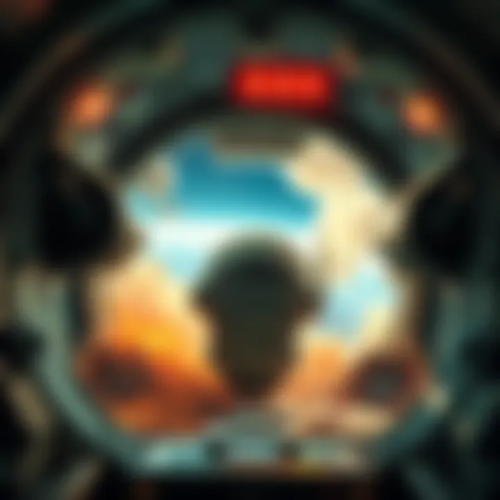 Kenzie inside her damaged spaceship, sending an S.O.S. alert for rescue, with visible smoke and debris outside