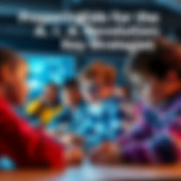 Kids Learning About AI Children engaged in a classroom setting, learning about artificial intelligence and technology