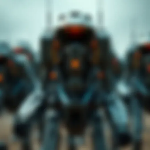 A group of autonomous robots preparing for military action, highlighting the potential threat of robotic swarms in combat.
