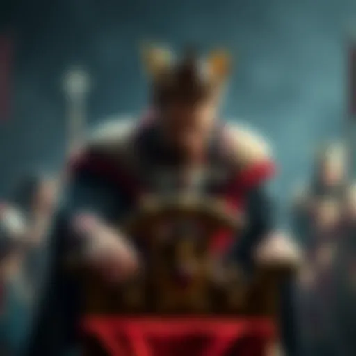 A character dressed in royal attire pondering over a throne, symbolizing leadership choices between compassion and tyranny in the KingMaker game.