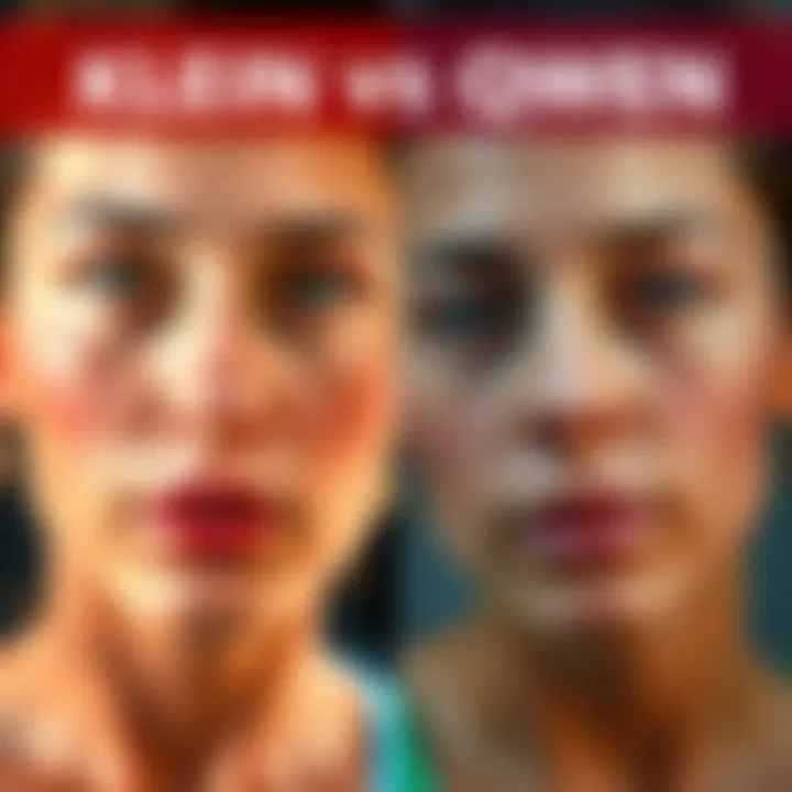 A split screen showing facial images edited with Klein on one side and Qwen on the other, highlighting differences in facial consistency.