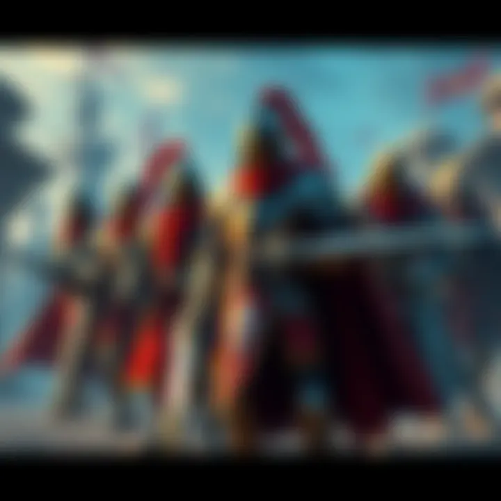 A group of Knights from Mythic Bastionland, showcasing their distinct armor and weapons in a fantasy setting.