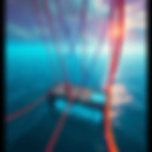 A screenshot of Knode: Untangle & Connect showing a player connecting colorful cables on a platform in the ocean with an AI companion visible.