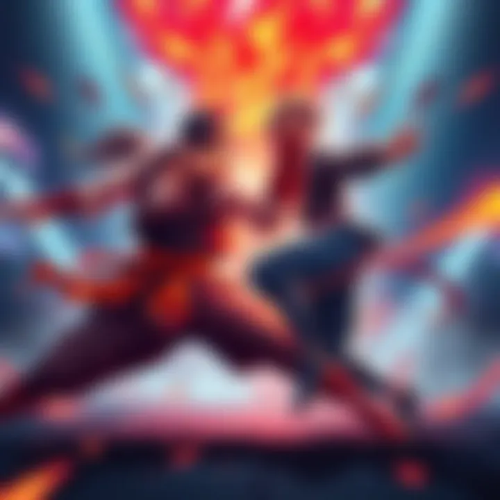 New Korean Indie Fighting Game A dynamic scene from a new fighting game featuring colorful characters and intense combat moves, showcasing the game's unique mechanics and visuals.