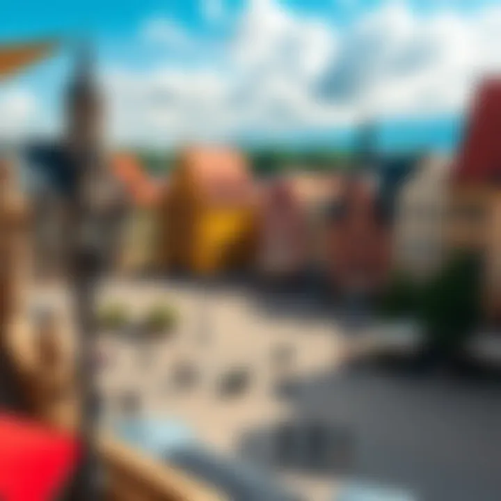 View of the town square in Kosice, Slovakia with historic buildings and people enjoying the day.