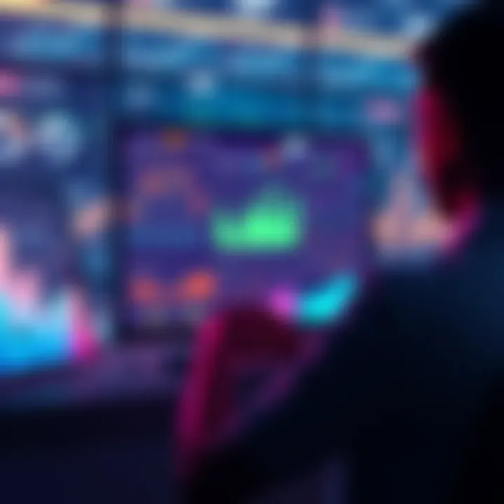 A person analyzing data on Kraken's platform with charts and trends displayed on a screen.