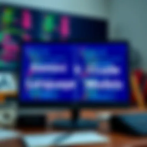 Two language models, Gemini and Claude, displayed on a computer screen, with coding symbols and a notebook in the background.