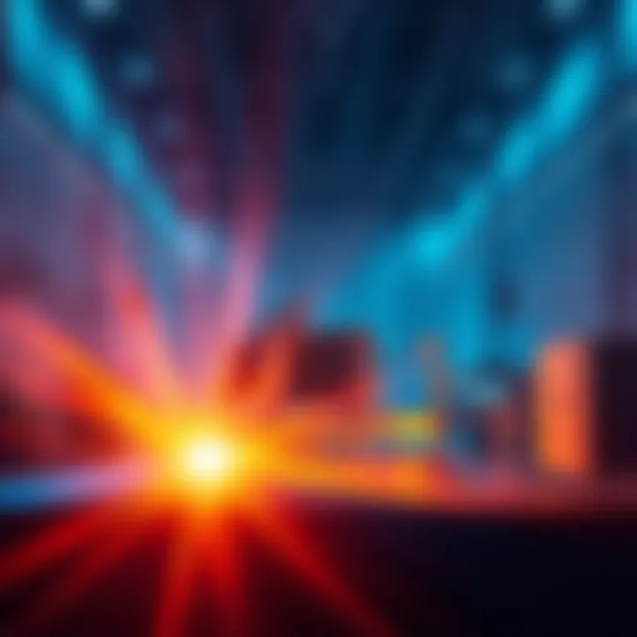 The world's largest privately owned laser system is activated, showcasing beams of light in a laboratory setting.