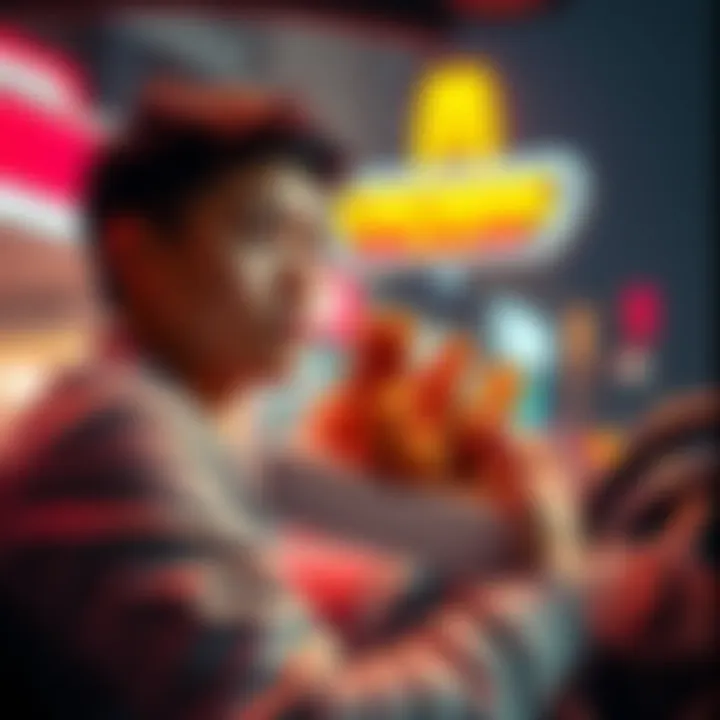 A person pondering whether to drive back for one last piece of chicken tenders, with a takeout box in hand.