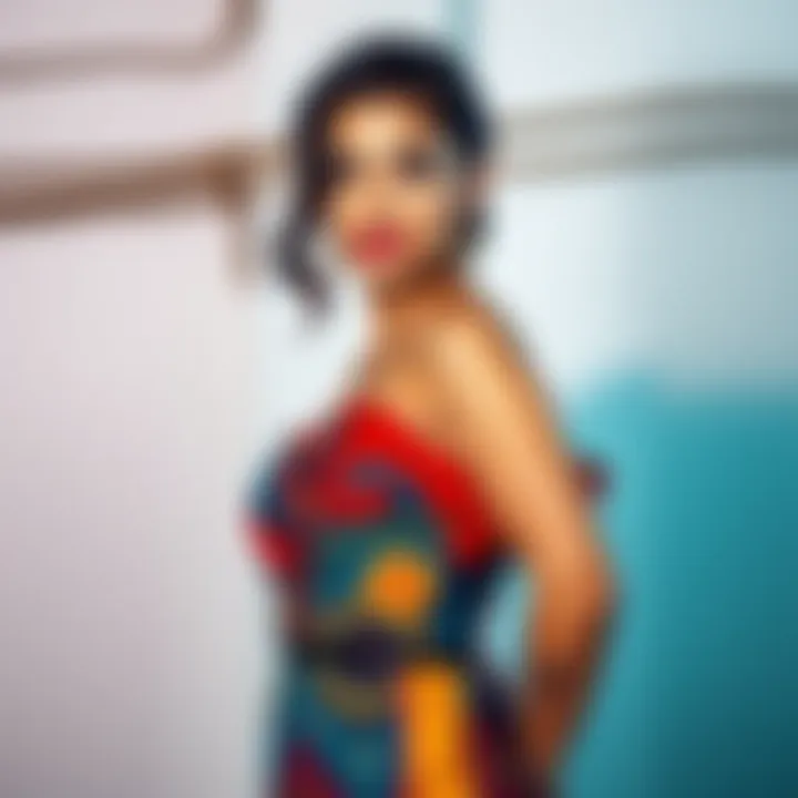 A confident Latina woman in a colorful dress, showcasing her charm and cultural pride.