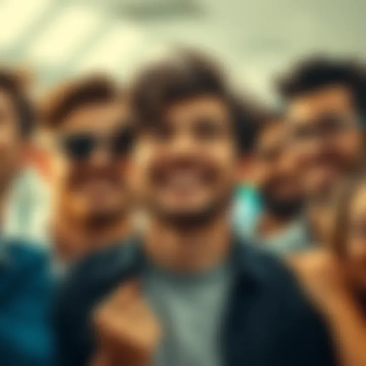 A person laughs with friends as they realize a joke they made was inappropriate, surrounded by amused faces, creating a light-hearted atmosphere.