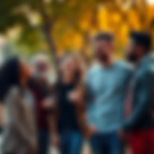 A group of friends laughing in a park after a funny moment, showing joy and lightness in a serious situation