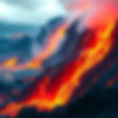 Bright orange lava flowing down a volcanic slope, creating a glowing river of molten rock.