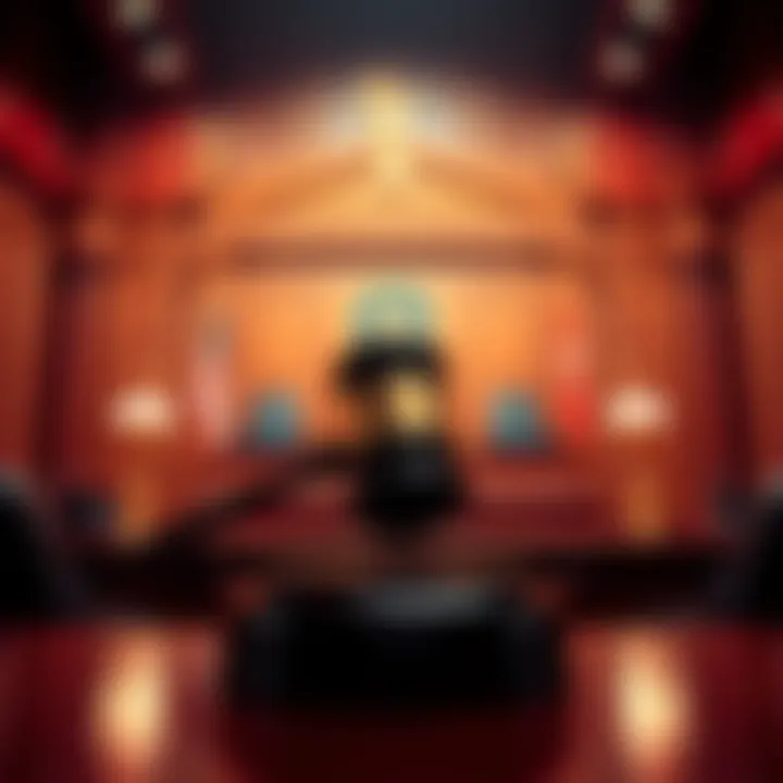 A courtroom scene with a gavel, symbolizing the legal action against NordVPN over auto-renewal pricing