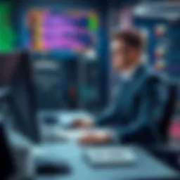 A lawyer sitting at a computer, reviewing coding issues in an e-commerce app with AI tools in front of them.