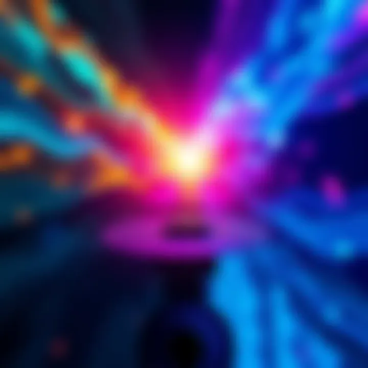 A visual representation of different layers of reality with vibrant colors and abstract shapes symbolizing the journey through existence.