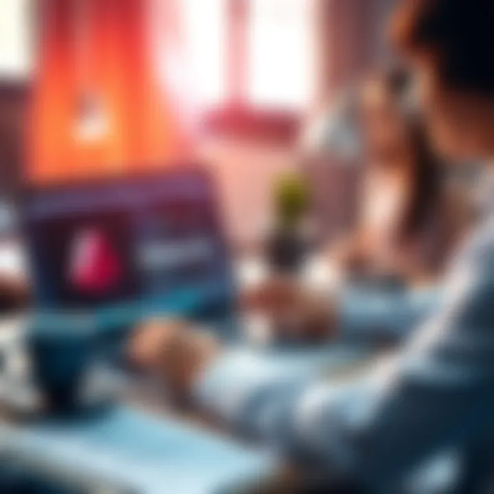 A person working on a laptop with Cinema 4D open, surrounded by notes and a coffee cup, balancing work and learning.