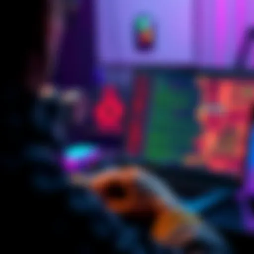 A person coding on a laptop with RPG Maker open, showing a game scene and JavaScript code on the screen