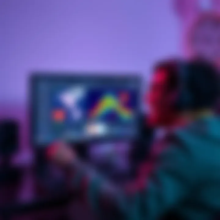 Learning 3D Camera Layers A person joyfully experimenting with 3D camera layers on a computer, showing colorful graphics on the screen.