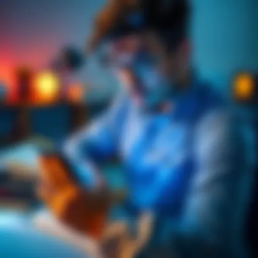 A person using a smartphone to study artificial intelligence, surrounded by educational materials and tech devices.